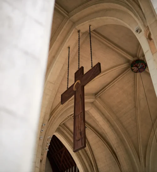 Crucifix hanging in the chapel of Mount St Bernard Abbey